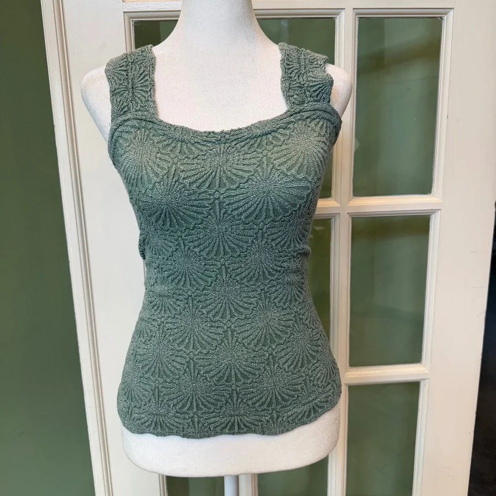 Intimately Free People Love Letter Cami Green Textured Tank Top L/XL